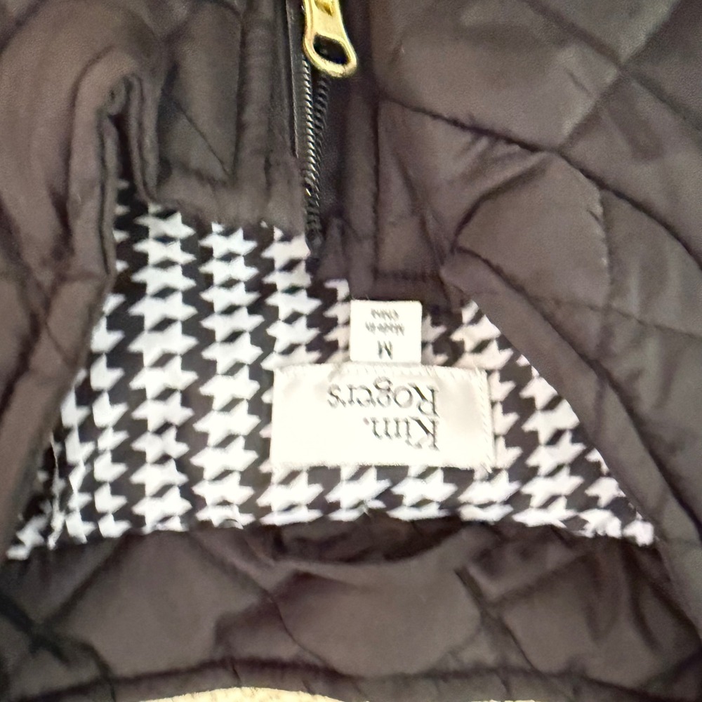Kim Rogers Quilted Vest Black Houndstooth Lining Zip Front Pockets Women's M - Picture 3 of 5